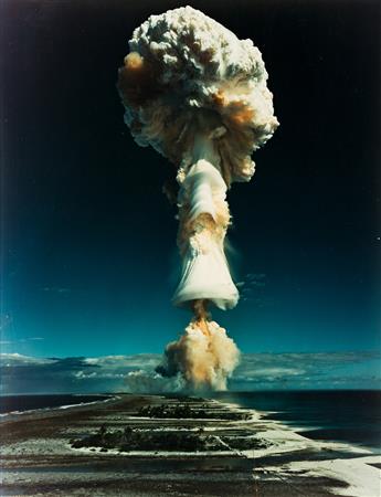 (HYDROGEN BOMB--FRENCH POLYNESIA) A group of three photographs depicting nuclear testing in Mururoa during Operation Licorne.